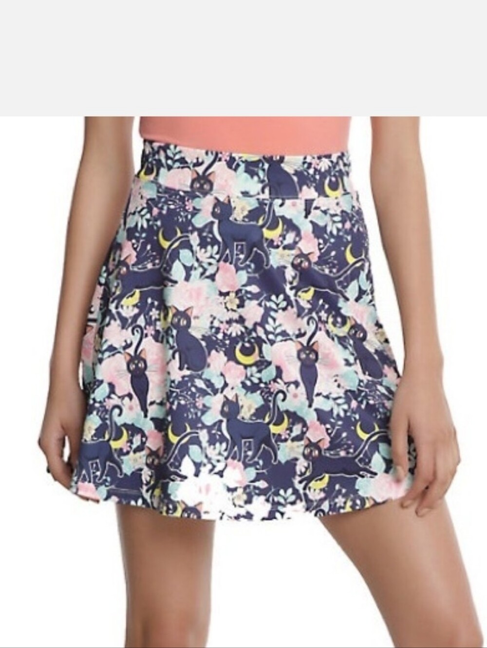 Hot Topic Sailor Moon Luna Moon Floral Skater Skirt Size XL
